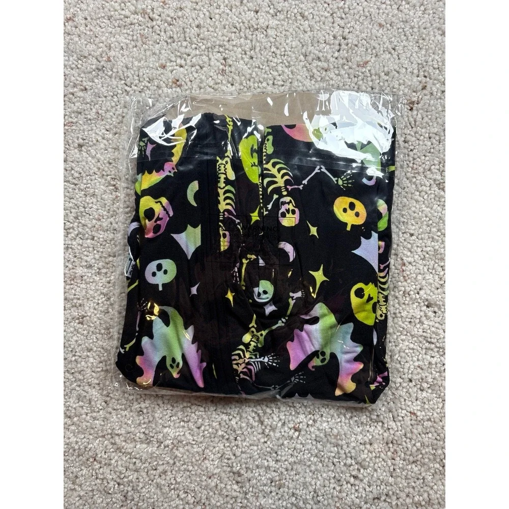 Little Sleepies Zippy Kids 3-6M Black Cool Ghoul Halloween Neon Spooky Skulls